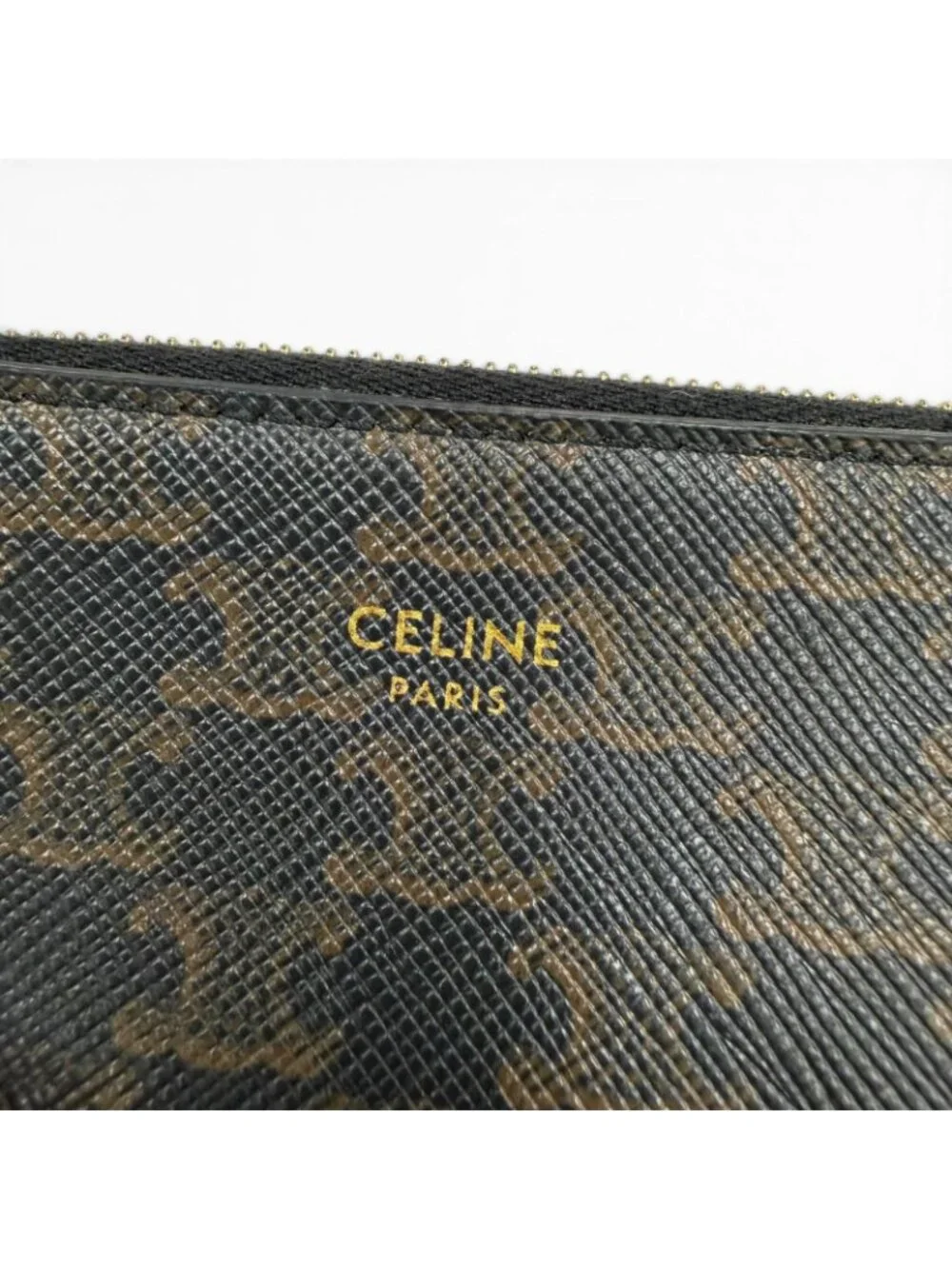 Celine Triomphe Canvas Key Ring Coin Case Black